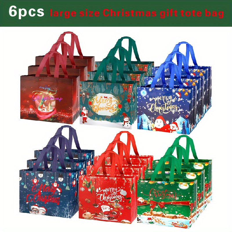 6pcs Reusable Christmas Gift Bags with Handles Non Woven Fabric