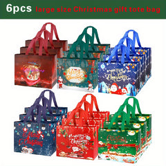 6pcs Reusable Christmas Gift Bags with Handles Non Woven Fabric