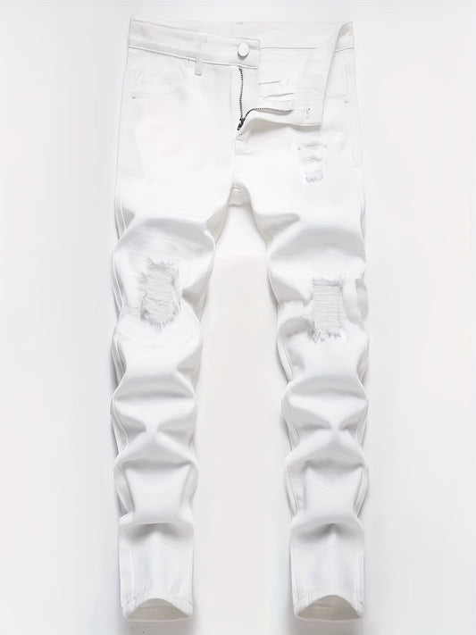 Men's Ripped Slim Fit Jeans Casual Street Style Denim Pants