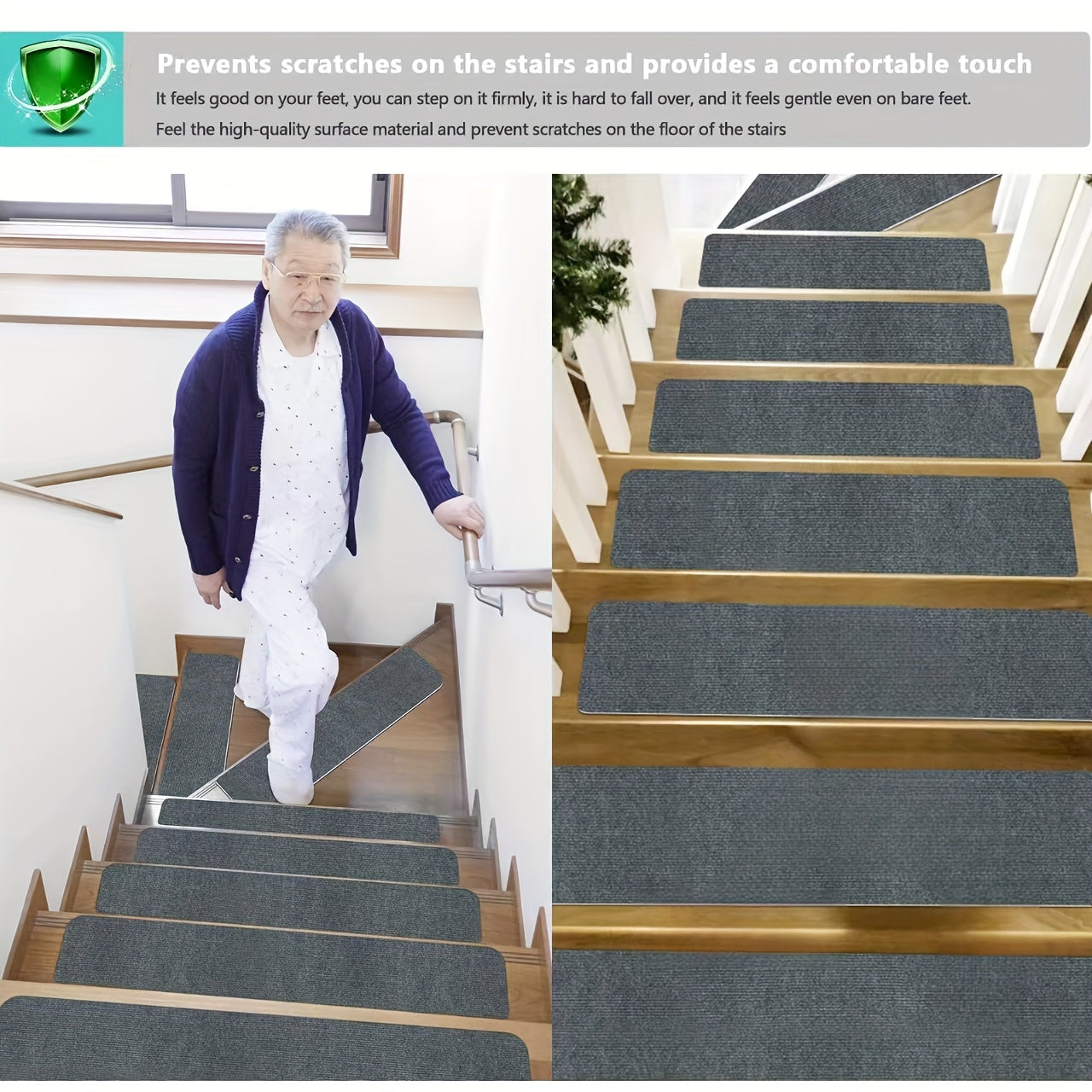 15pcs Non Slip Stair Tread Rugs Soft Machine Washable Stair Carpet Runner