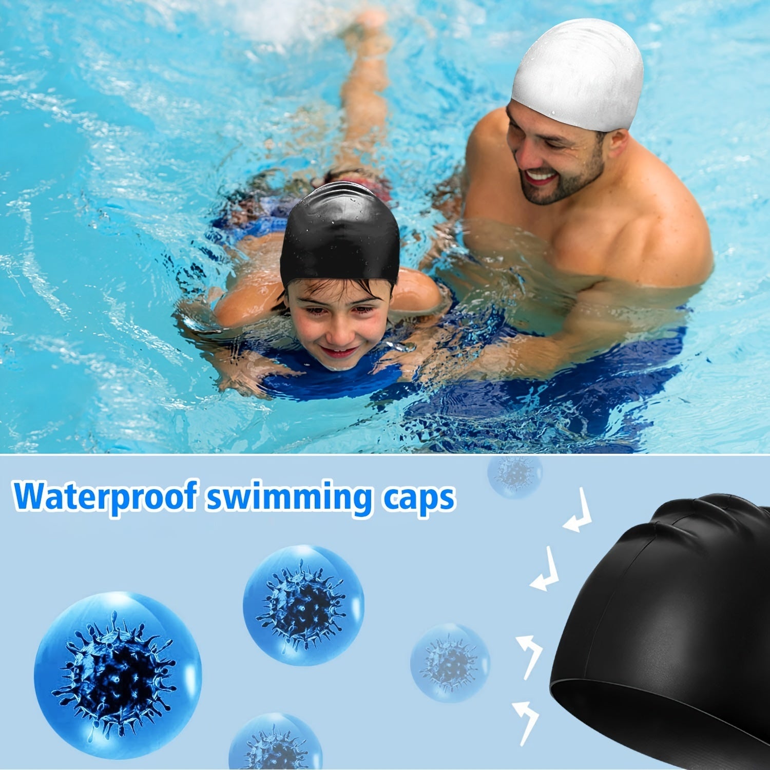 Kids Silicone Swim Cap Age 2-12, Long & Short Hair, Durable & Comfortable