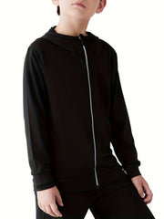 Boys Sports Zipper Hooded Top Long Sleeve Jacket - Quick Dry