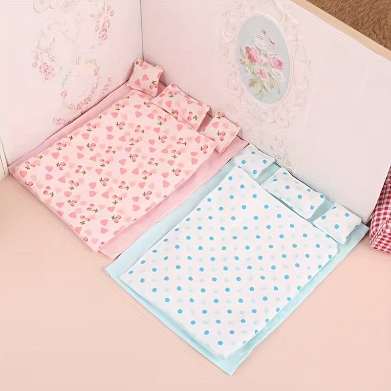 1/12 Dollhouse Bedding Quilt Pillowcase Sheet Set - 5pcs