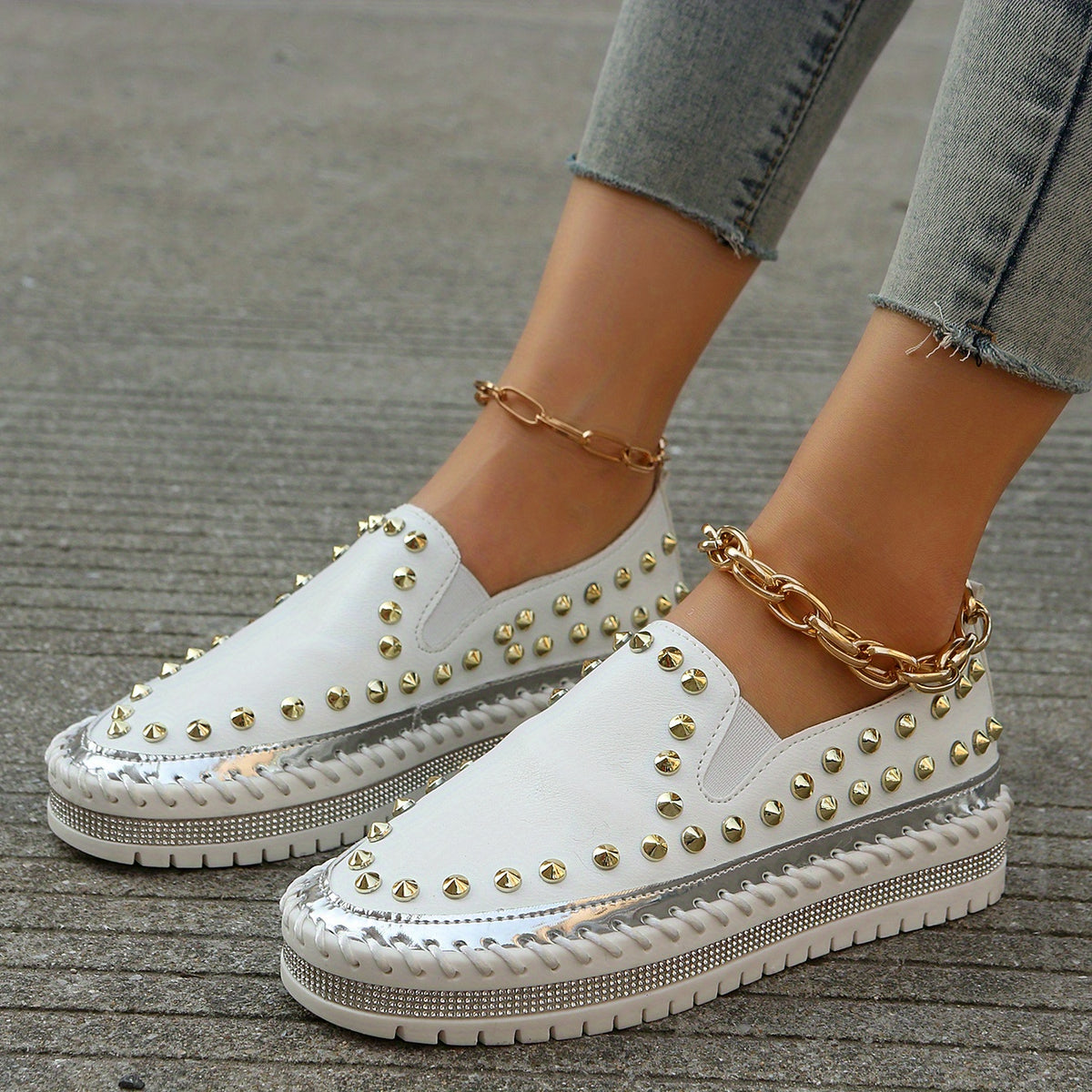 Studded Platform Loafers Low Top Slip On Shoes