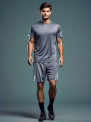Men's Breathable Striped Top & Casual Stretch Shorts Set for Sports