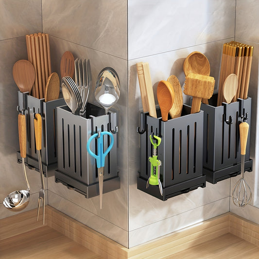 Wall Mounted Utensil Holder Draining Chopstick Cage Cutlery Organizer