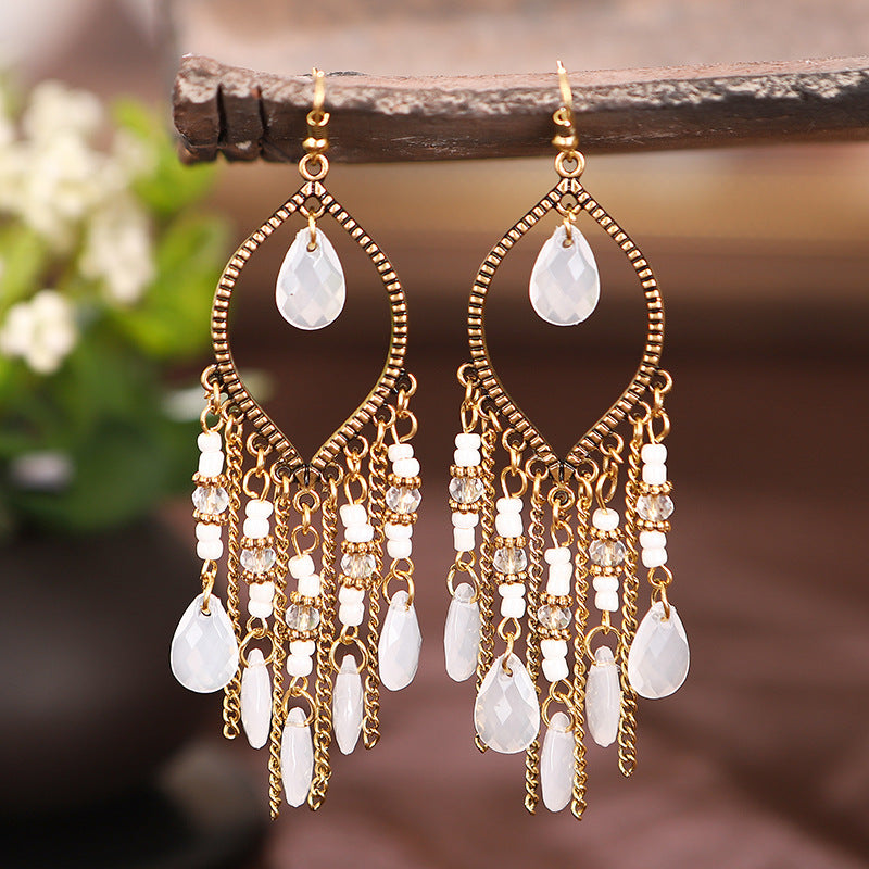 Antique Tassel Earrings Retro Water Drop Chain Earrings