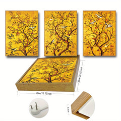 3pcs Fortune Tree Painting Set with Frame, High Definition Spray Painting