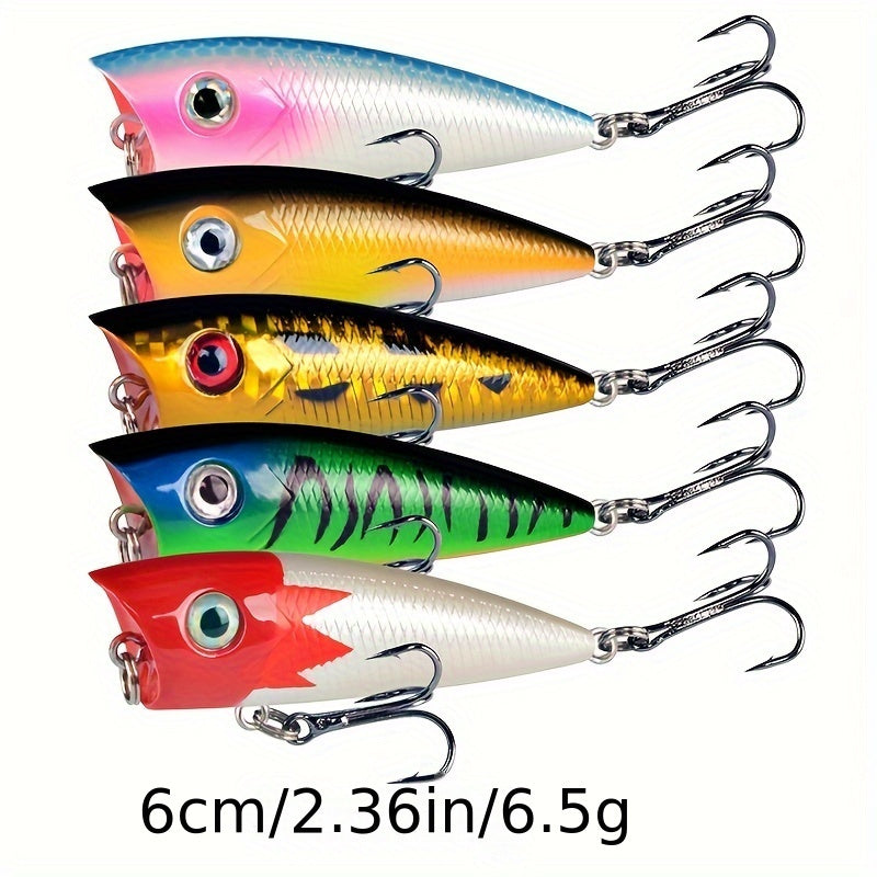 5pcs Popper Fishing Lure 6 5g Hard Bait Topwater Wobbler Tackle