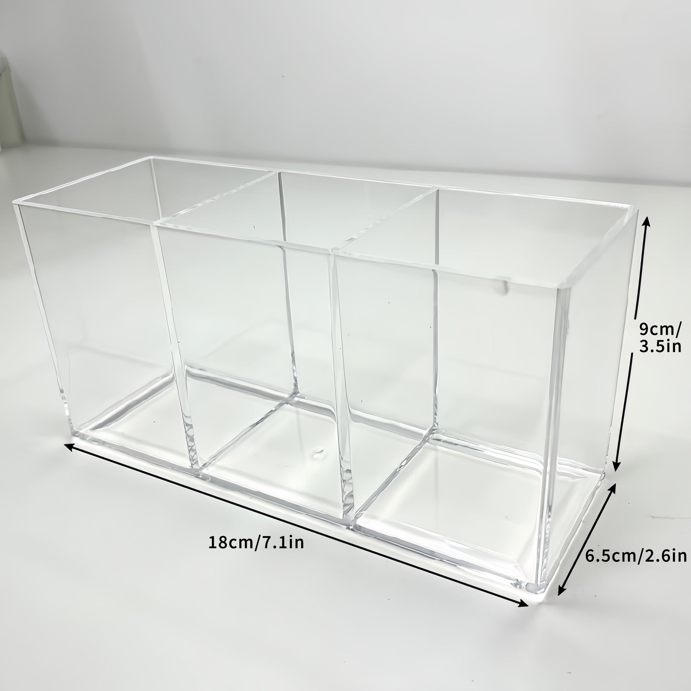 Clear Pen Holder Organizer 3 Compartments for Desk Makeup Brush