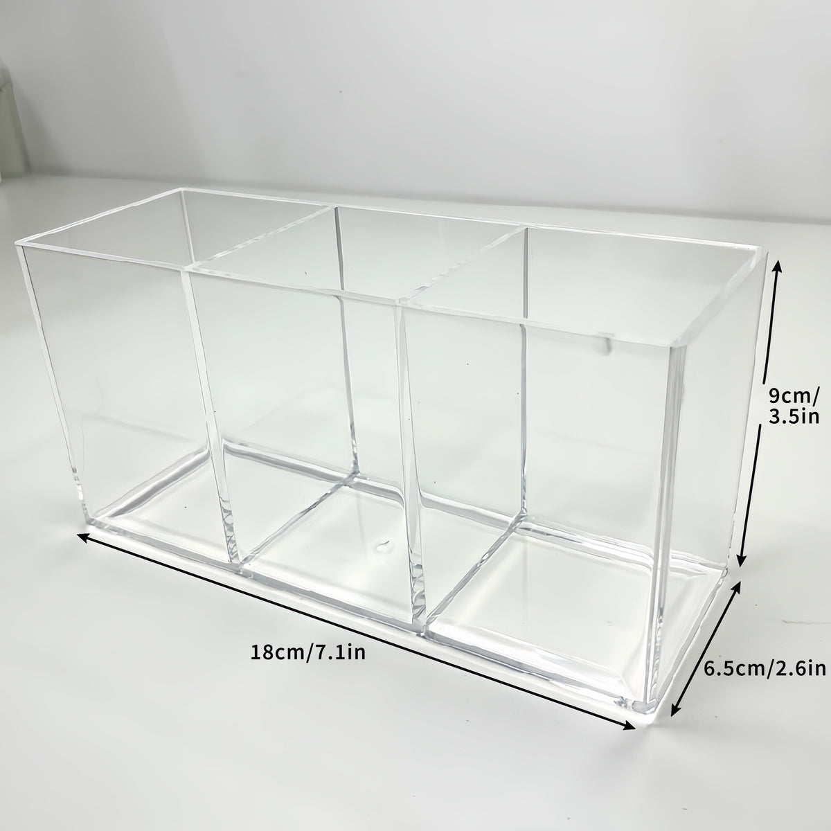 Clear Pen Holder Organizer 3 Compartments for Desk Makeup Brush