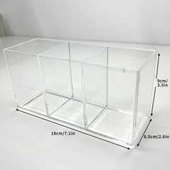 Clear Pen Holder Organizer 3 Compartments for Desk Makeup Brush