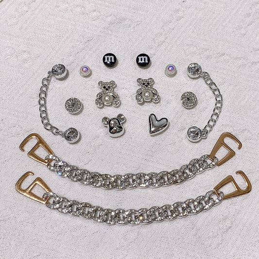 14pcs Silver Bear & Chain Shoe Charms For Clogs Garden Shoes DIY Accessories