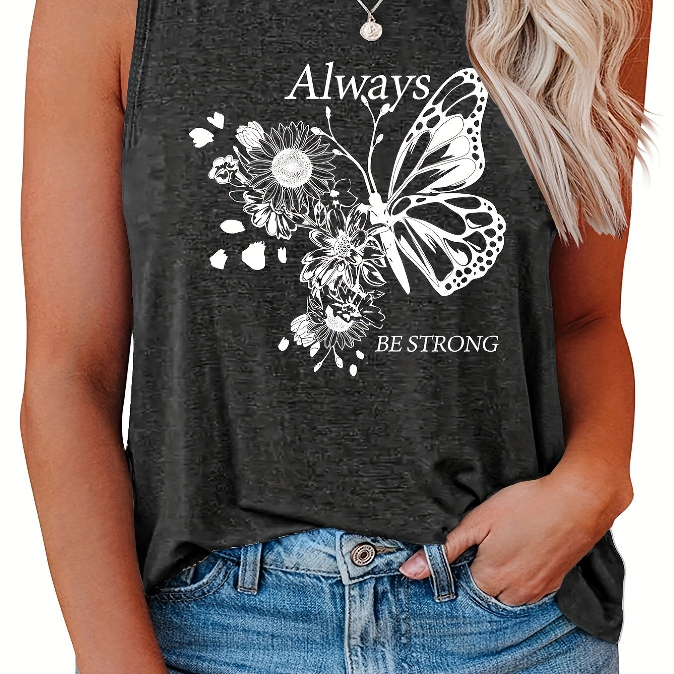  Butterfly Print Tank Top Stretch Sleeveless Tee