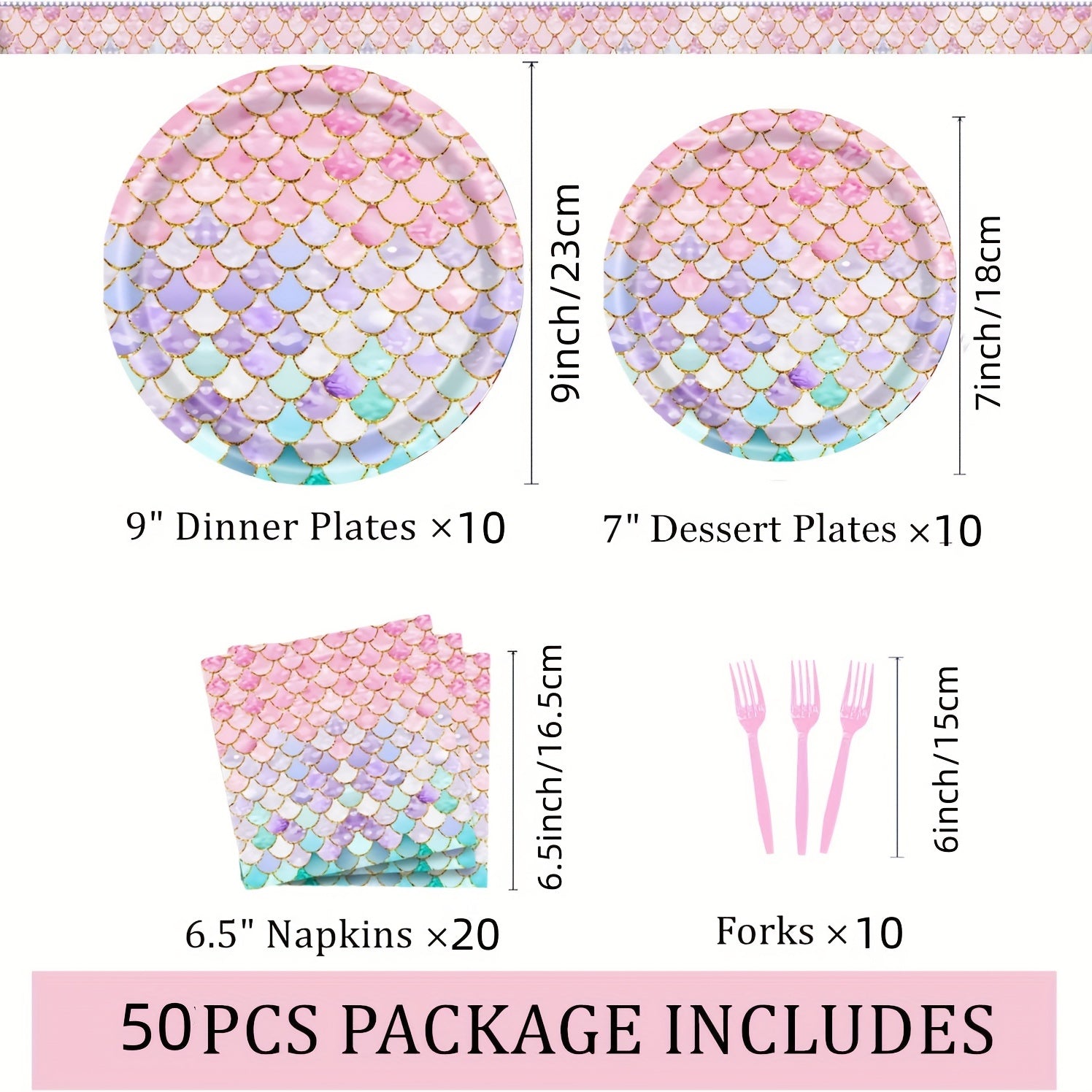 50pcs Mermaid Party Decorations Plates And Napkins Sets Ocean Theme