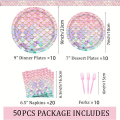 50pcs Mermaid Party Decorations Plates And Napkins Sets Ocean Theme