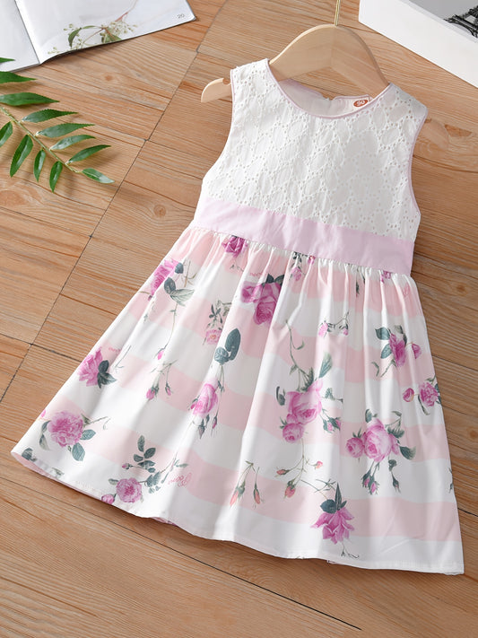 Sleeveless Rose Print Summer Dress for Toddler Girls