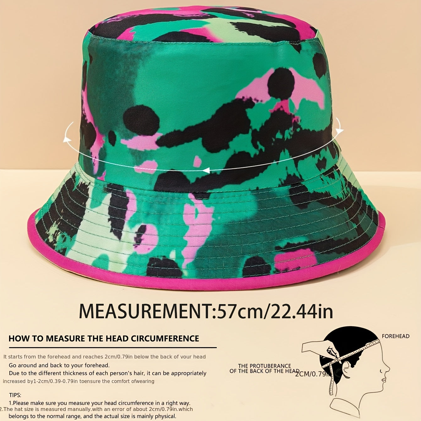 Green Red Leopard Bucket Hat Block Graffiti Print Reversible Fisherman Cap