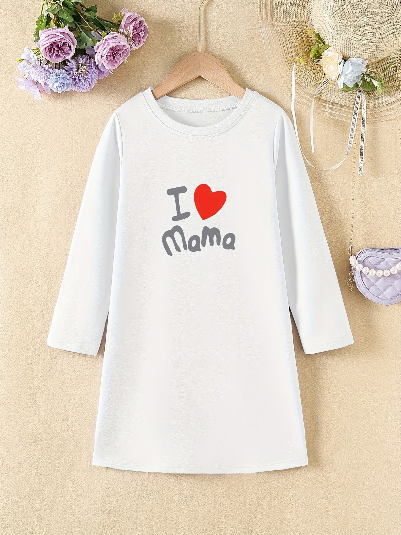 Girls' 'I Love Mama' Print A line Dress Spring Fall Kids Clothes