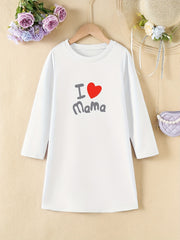 Girls' 'I Love Mama' Print A line Dress Spring Fall Kids Clothes
