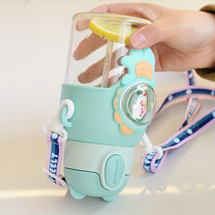 600ml Leakproof Plastic Water Bottle with Straw and Carrying Strap