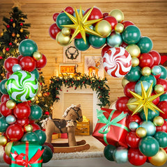 Christmas Balloon Garland Arch Kit Green Red Metallic Golden Balloons