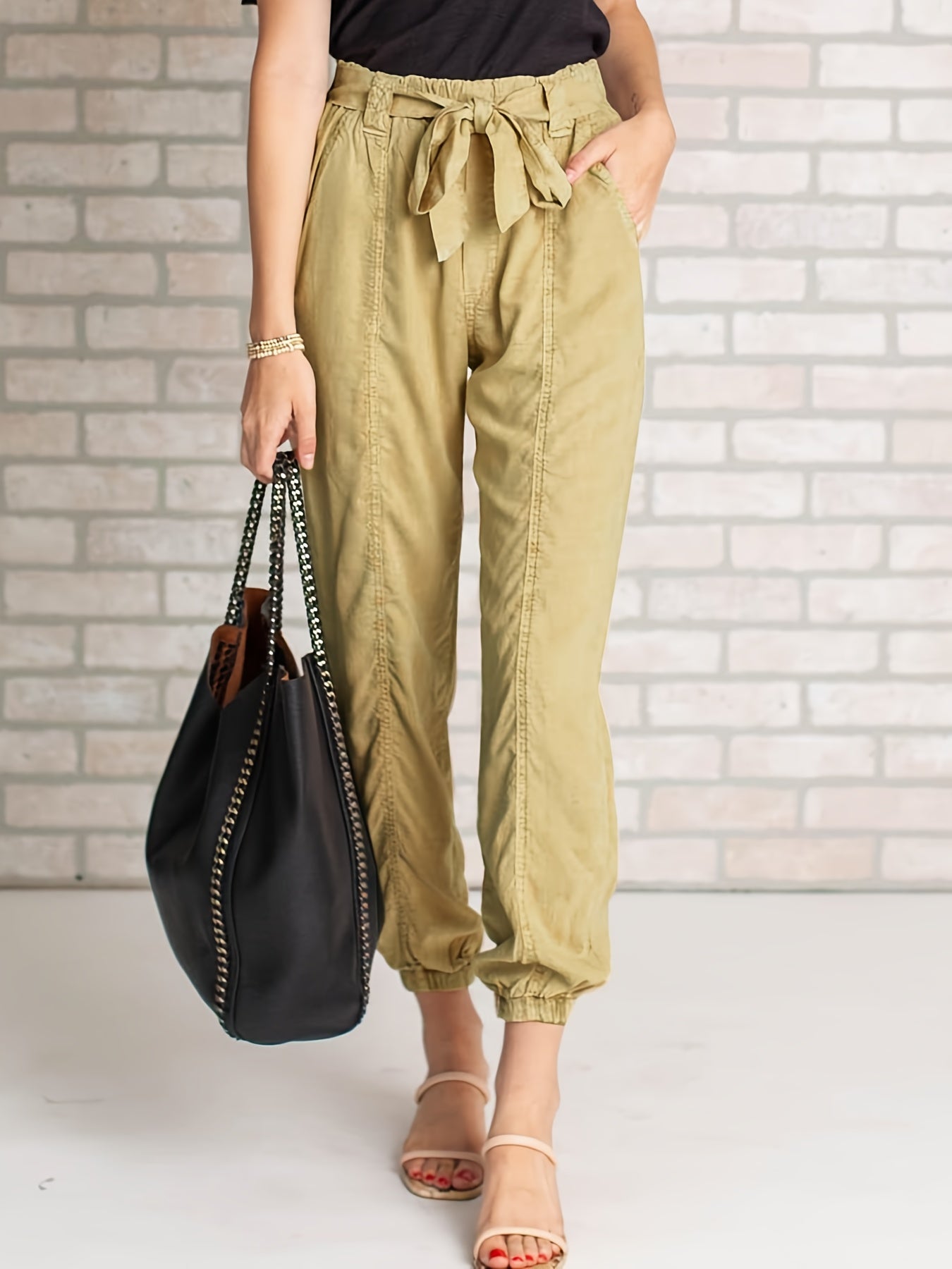 High Waist Strappy Jogger Pants With Pockets