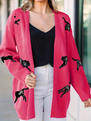  Leopard Print Open Front Knit Cardigan
