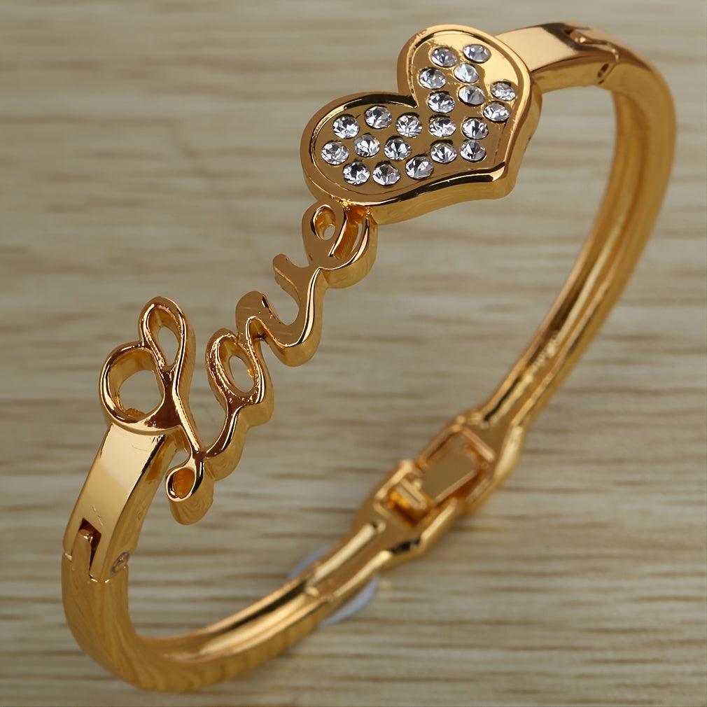 Romantic Copper Bangle Bracelet with Zirconia Inlay