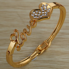 Romantic Copper Bangle Bracelet with Zirconia Inlay