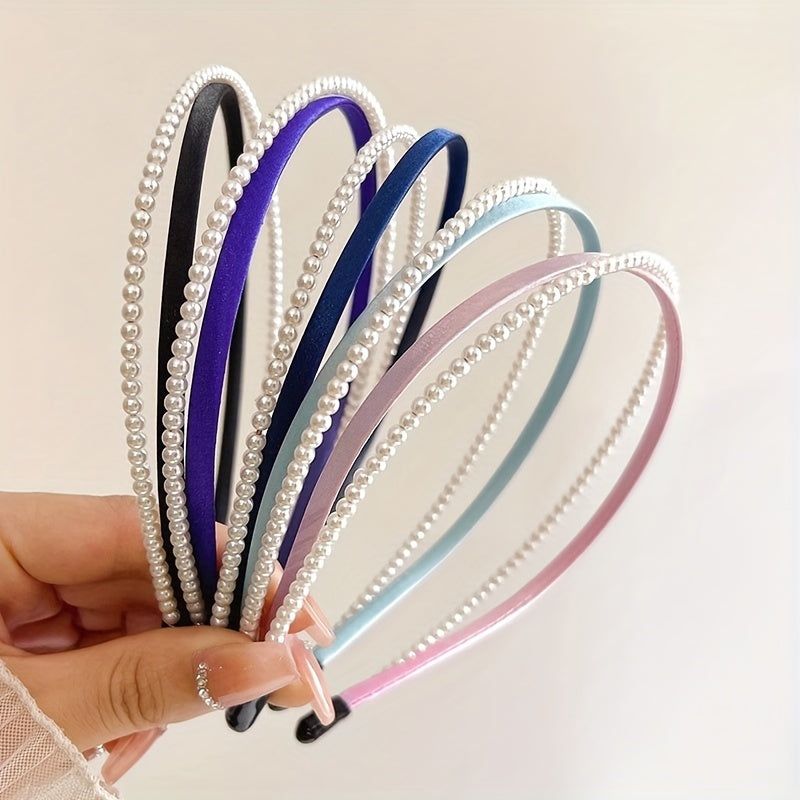 Double Layer Faux Pearl Hair Hoop for Face Washing and Yoga