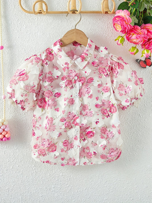 Girls Teens Applique Short Sleeve Top Summer Shirt