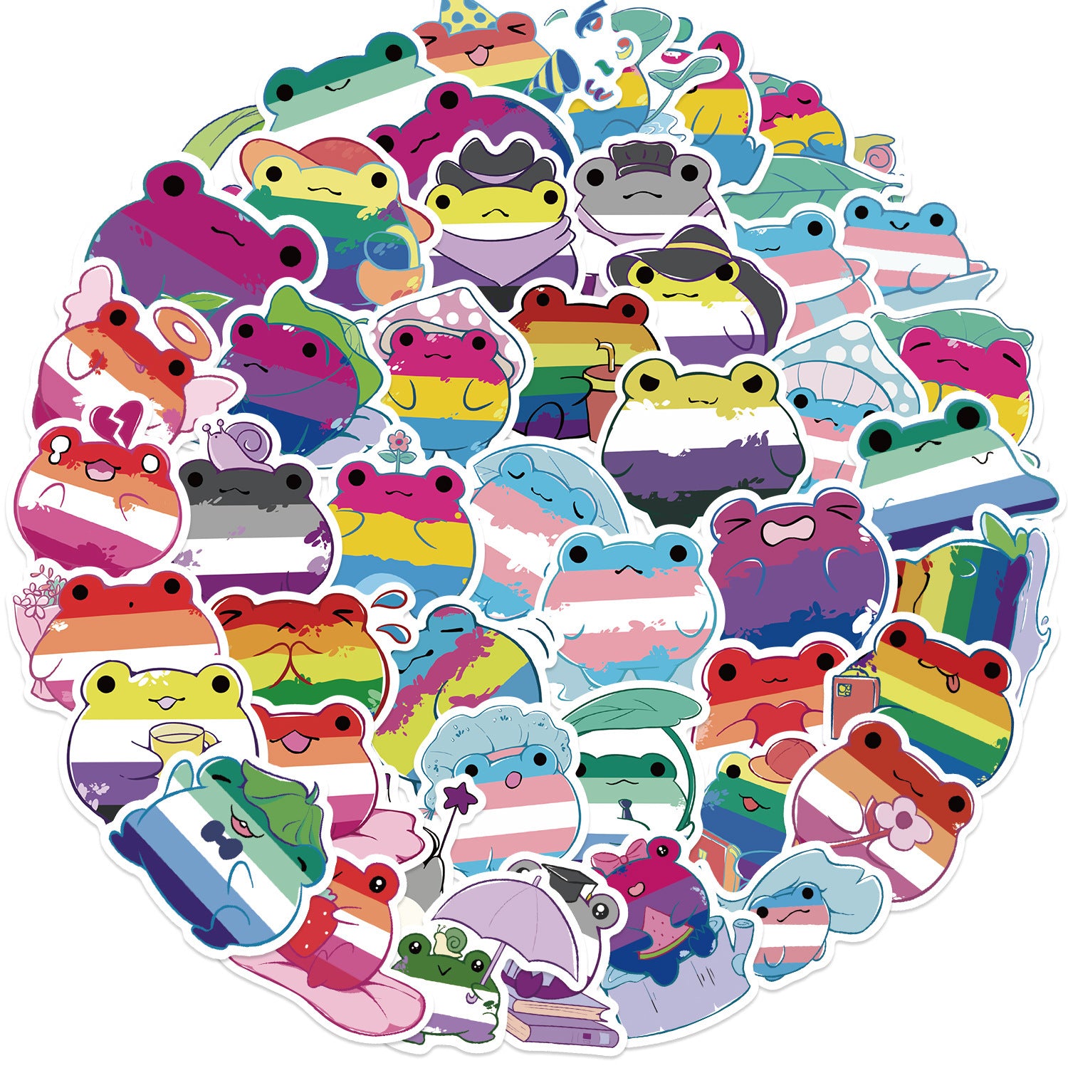 50pcs Frog Pride Cartoon Stickers Vibrant Vinyl Decals for DIY Projects