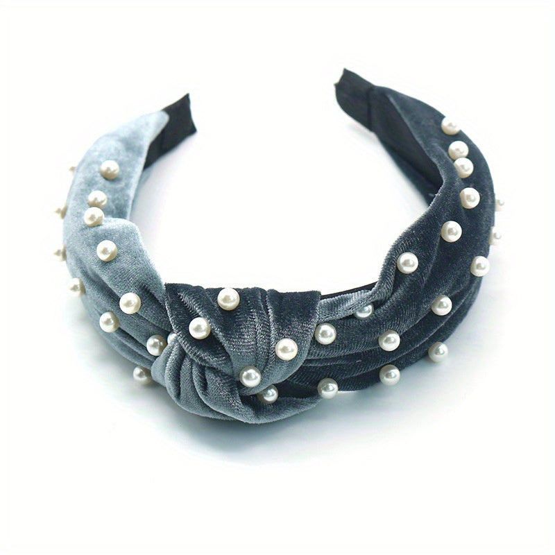 Velvet Knotted Headband with Faux Pearls