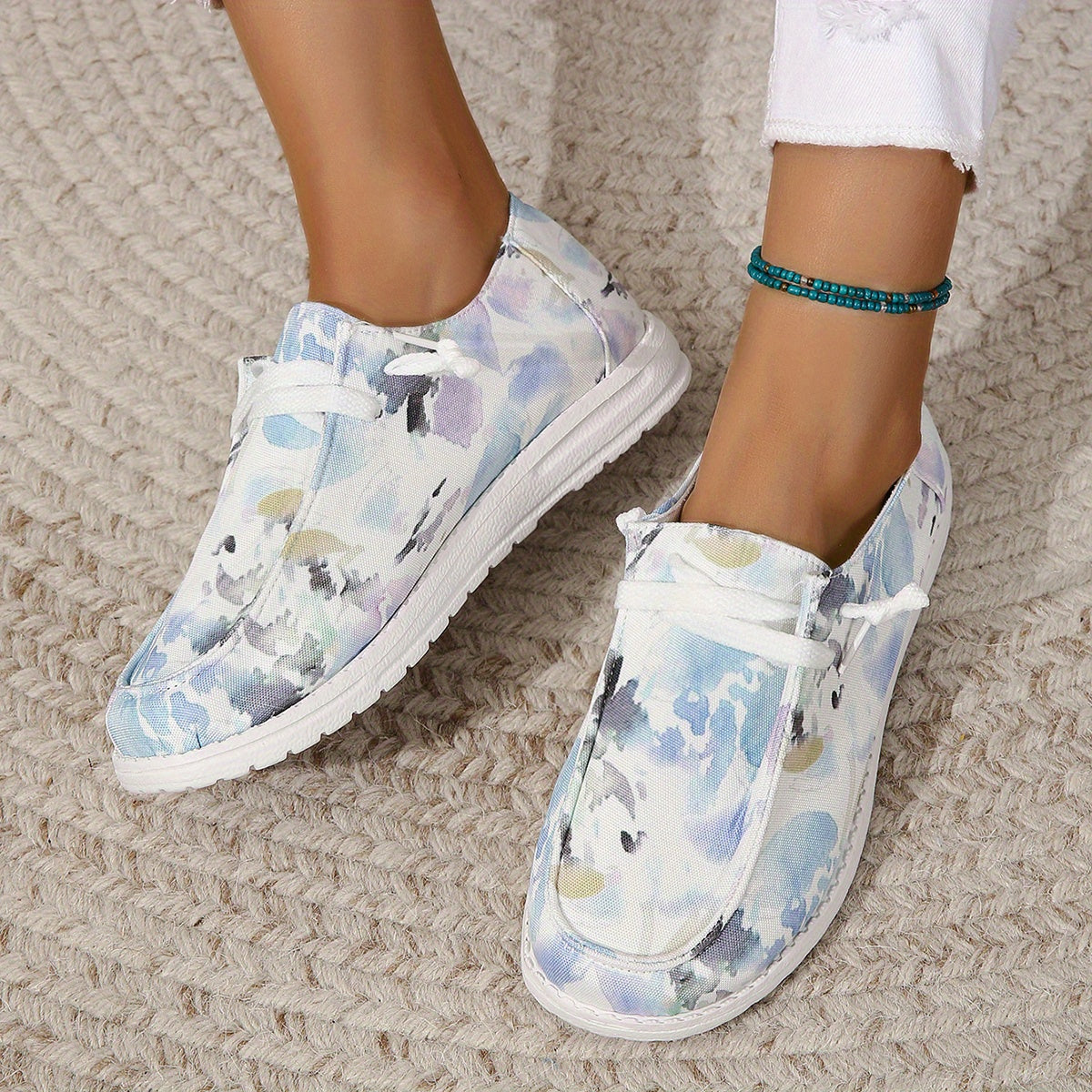 Women's Tie Dye Canvas Slip-On Loafers Casual Walking Shoes