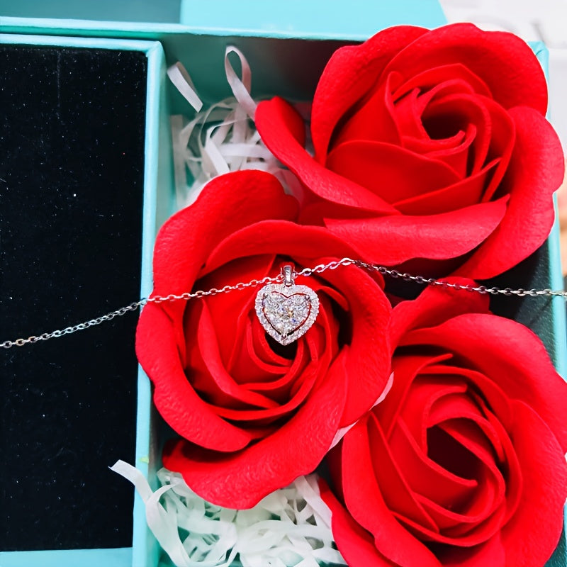 Crystal Pendant Necklace Silver Heart Chain Necklace for Women