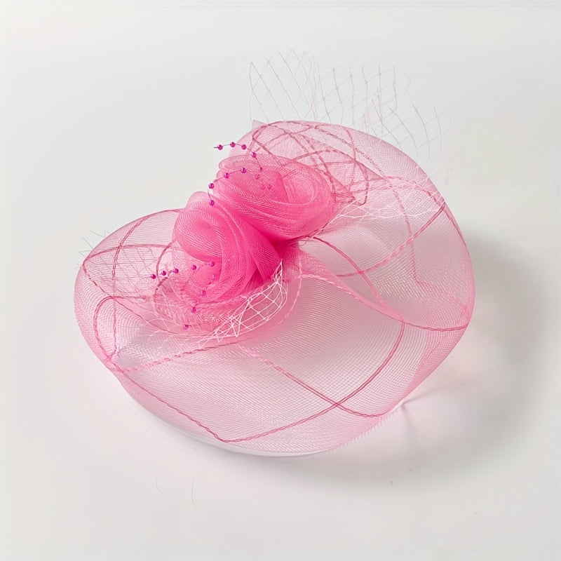 Pink Veil Head Piece Floral Hair Accessories With Clip