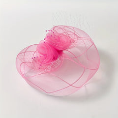 Pink Veil Head Piece Floral Hair Accessories With Clip