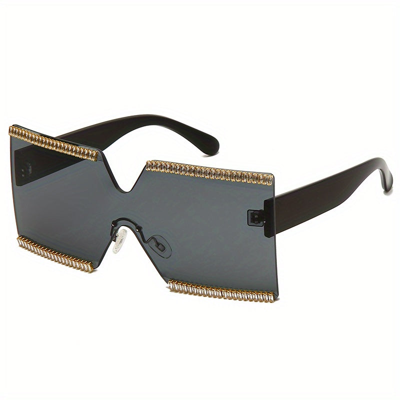 Oversized Zircon Decor Sunglasses Gradient Lens Glasses Square UV400