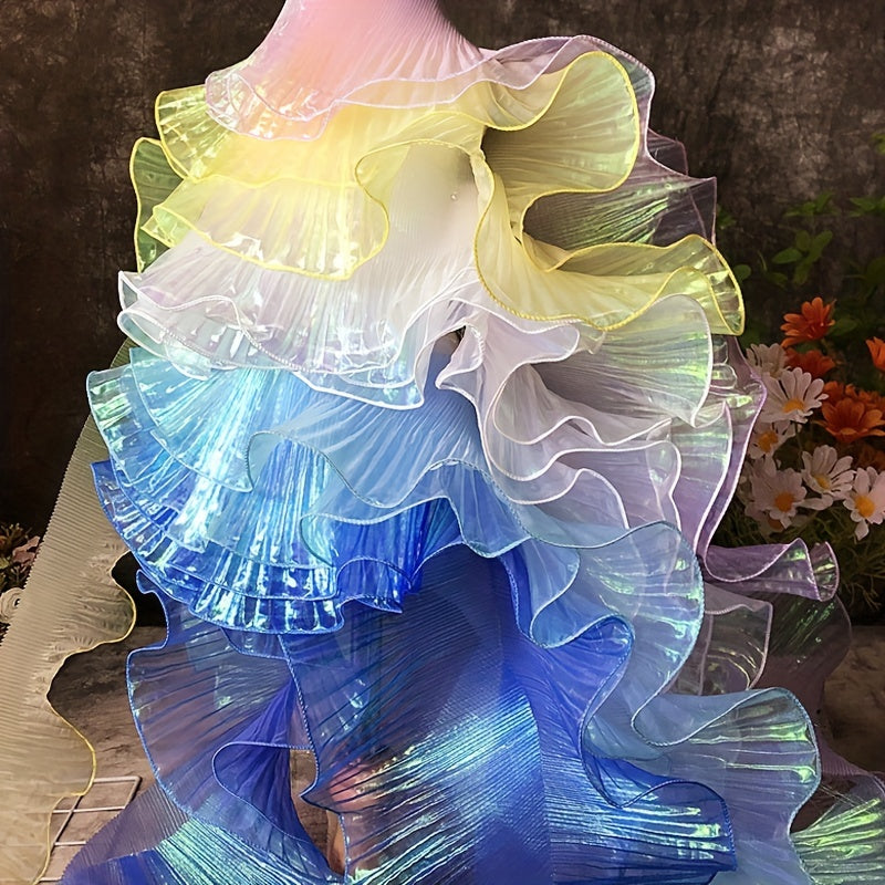 2 Yards Mermaid Magic Yarn Gradient Ruffled Lace Fabric