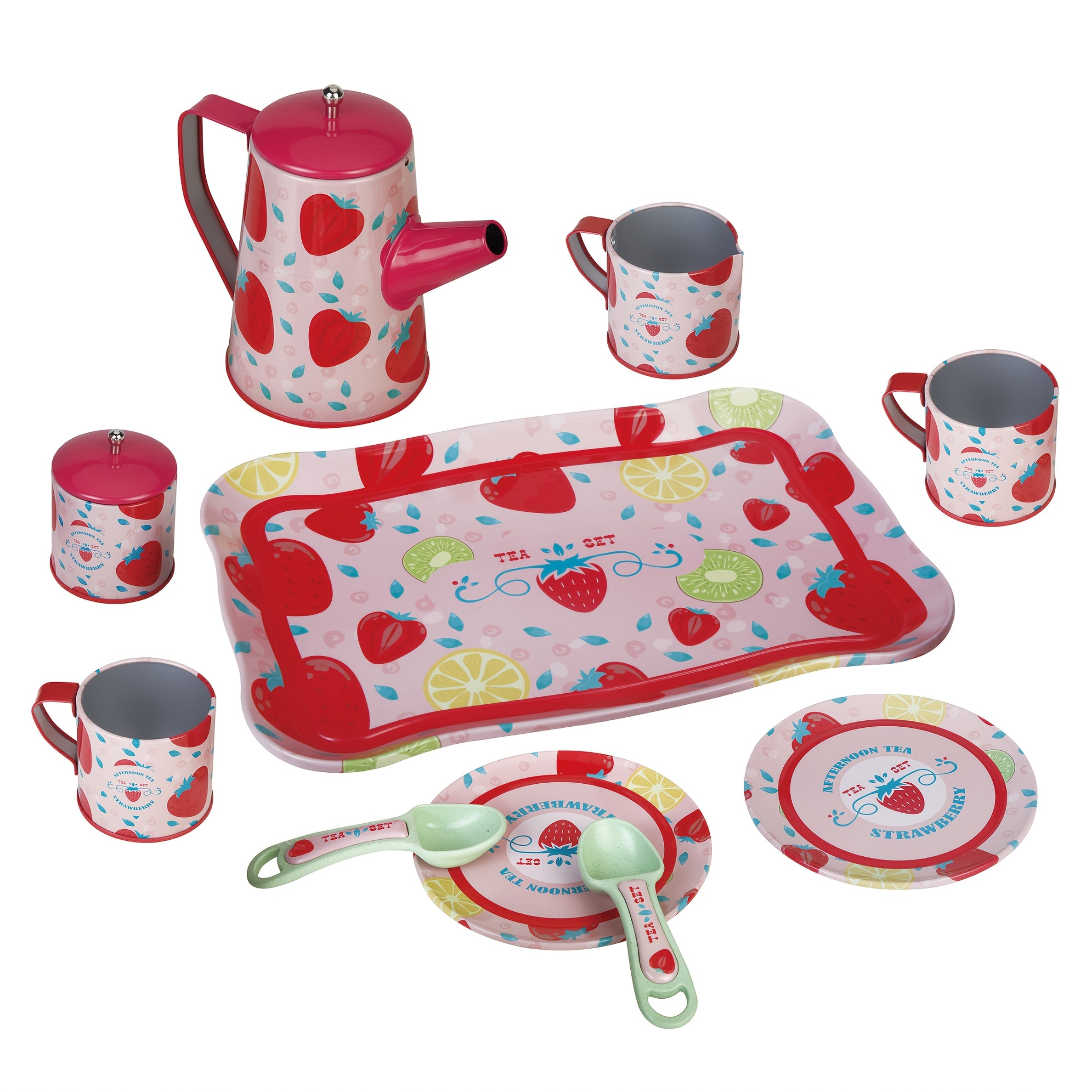 Strawberry Tea Set for Girls Pretend Play Tin Teapot Set