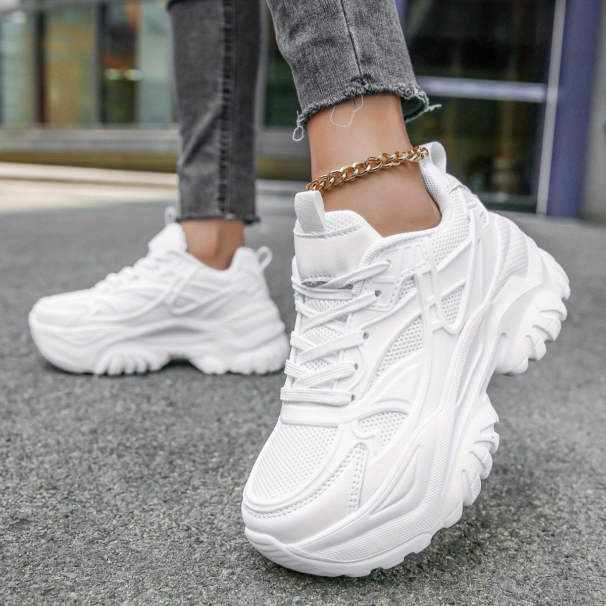 Women's Mesh Platform Sneakers Casual Lace Up Shoes