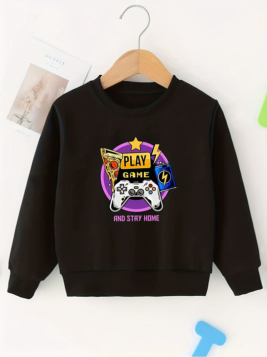 Kids Game Machine Print Sweatshirt Girls Graphic Pullover Top