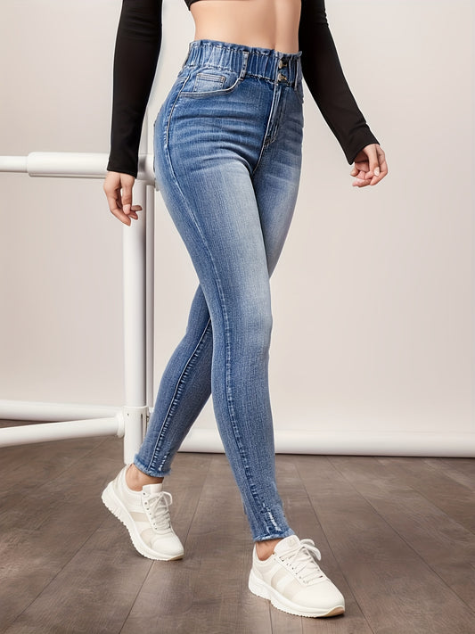 Slim-Fit Elastic Waist Skinny Jeans with Slight Stretch