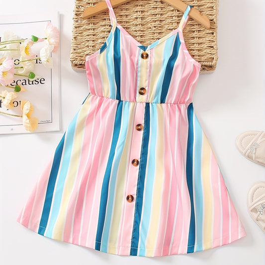 Toddler Girls Rainbow Striped Button Front Cami Dress