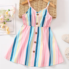 Toddler Girls Rainbow Striped Button Front Cami Dress