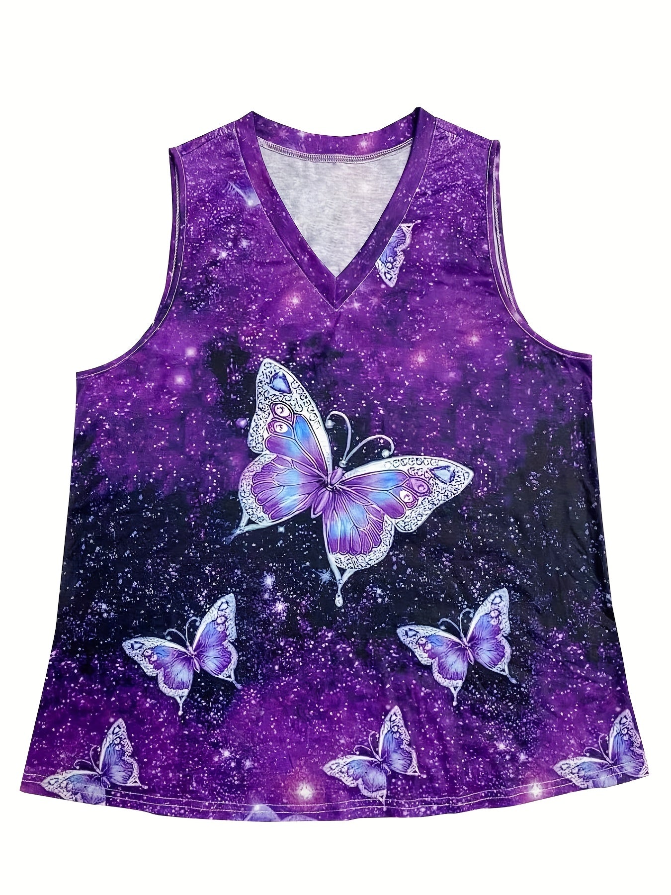  Butterfly Print V Neck Tank Top