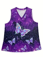  Butterfly Print V Neck Tank Top