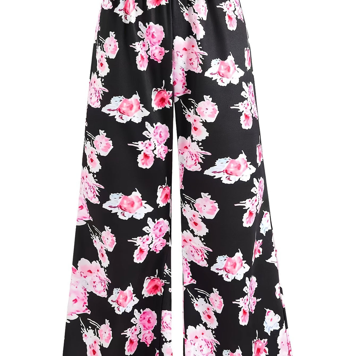 Women's Plus Floral Print Wide Leg Trousers With Pockets