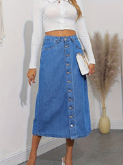 Denim Maxi Skirt Button Front Women's Clothing
